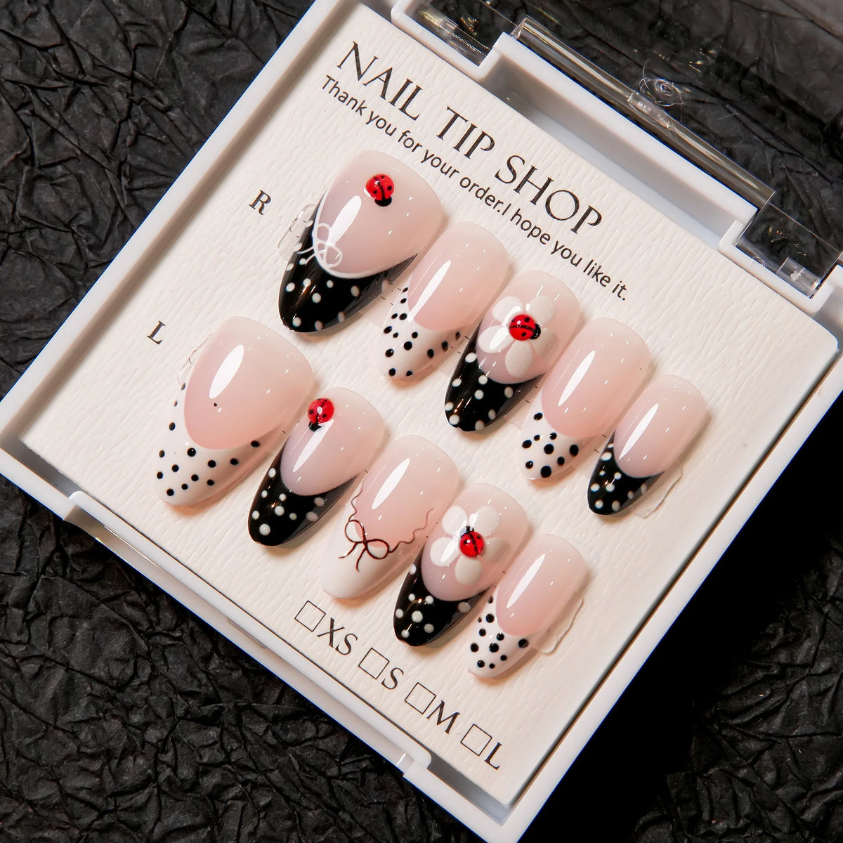 Press-On Nail Tips Floral & Ladybug Easy Apply