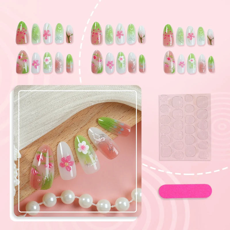 Press-On Nail Tips Floral Peel & Stick Reusable