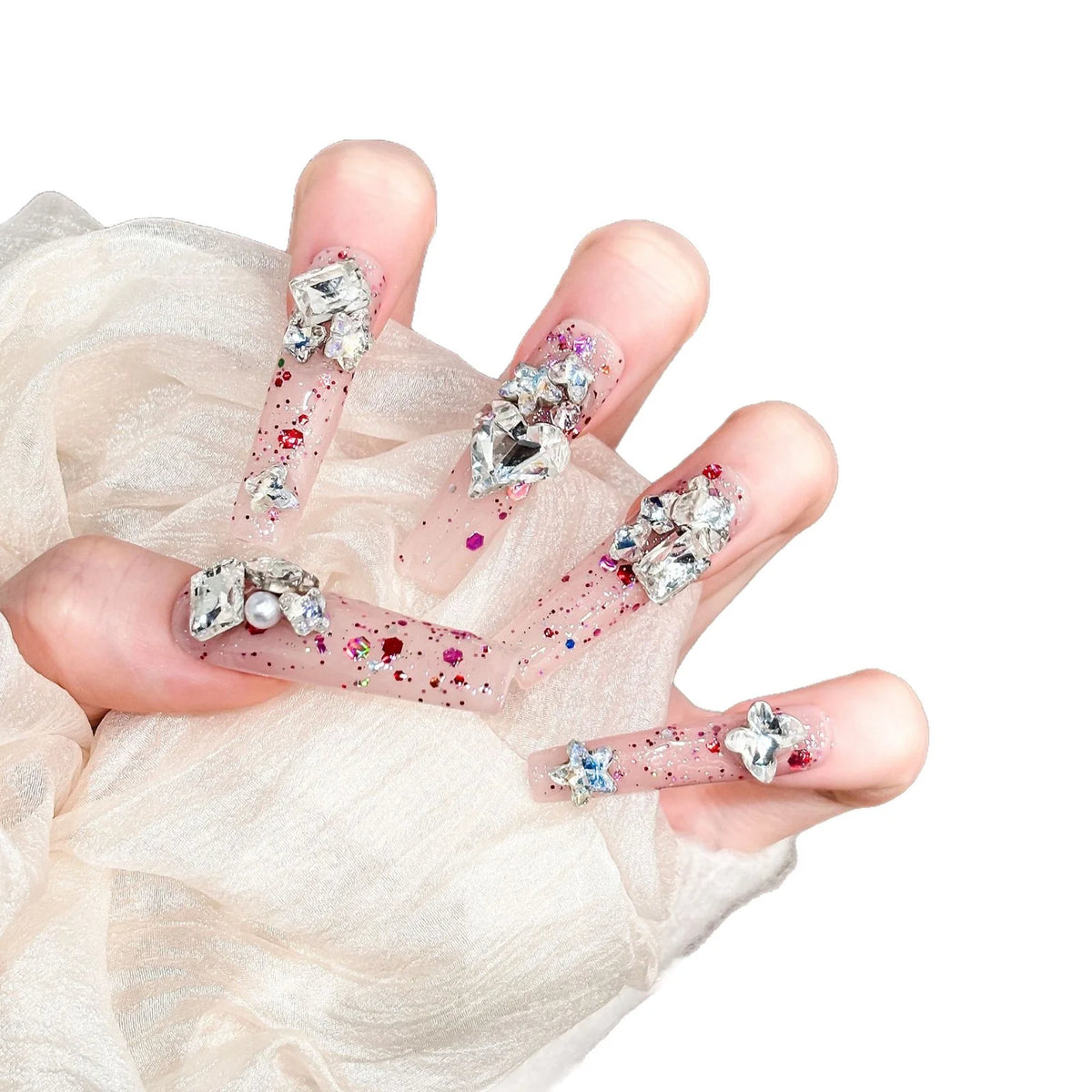 Press-On Nail Tips Glitter & 3D Embellishments Peel-And-Press Reusable
