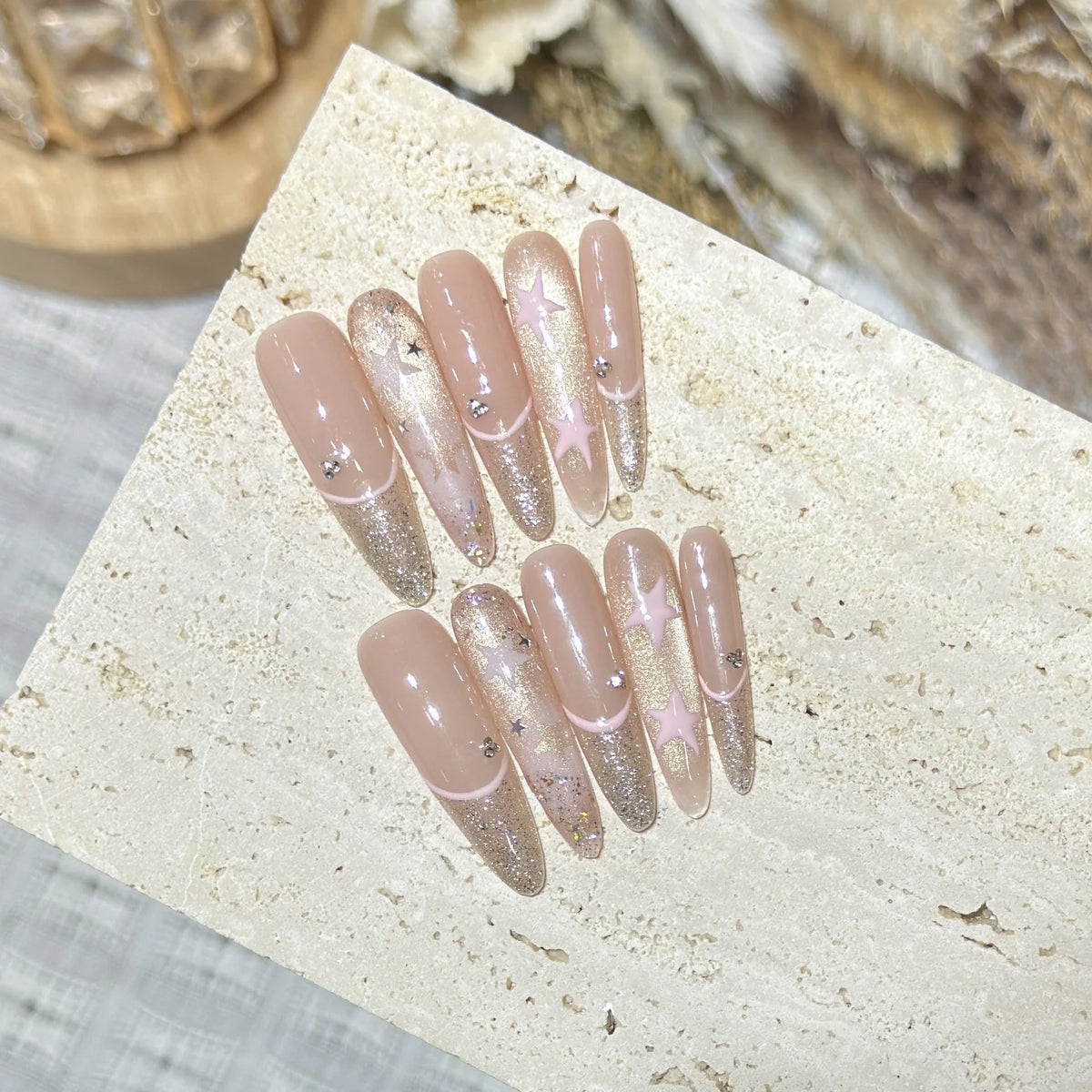 Press-On Nail Tips Glitter & Star Easy-Apply Tabs