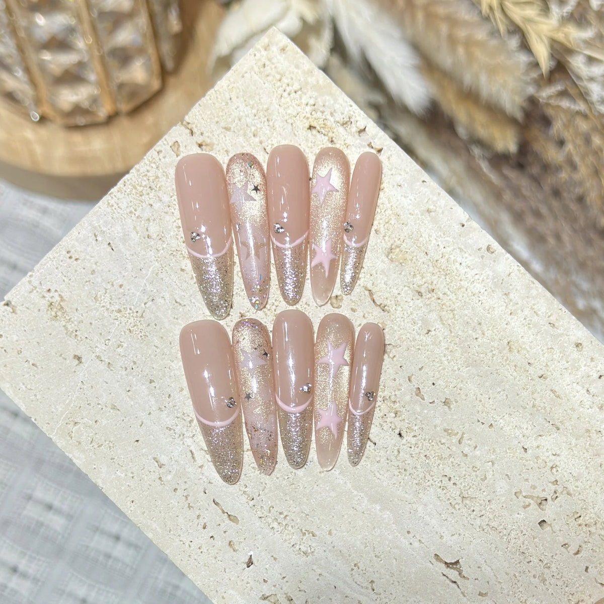 Press-On Nail Tips Glitter & Star Easy-Apply Tabs