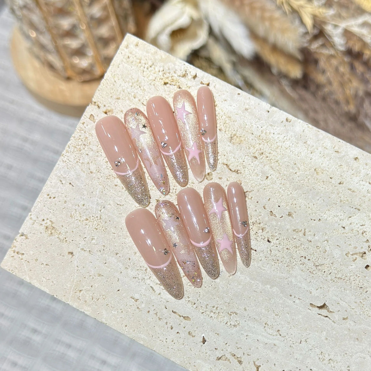 Press-On Nail Tips Glitter & Star Easy-Apply Tabs