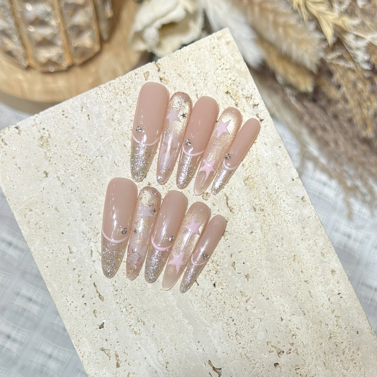 Press-On Nail Tips Glitter & Star Easy-Apply Tabs