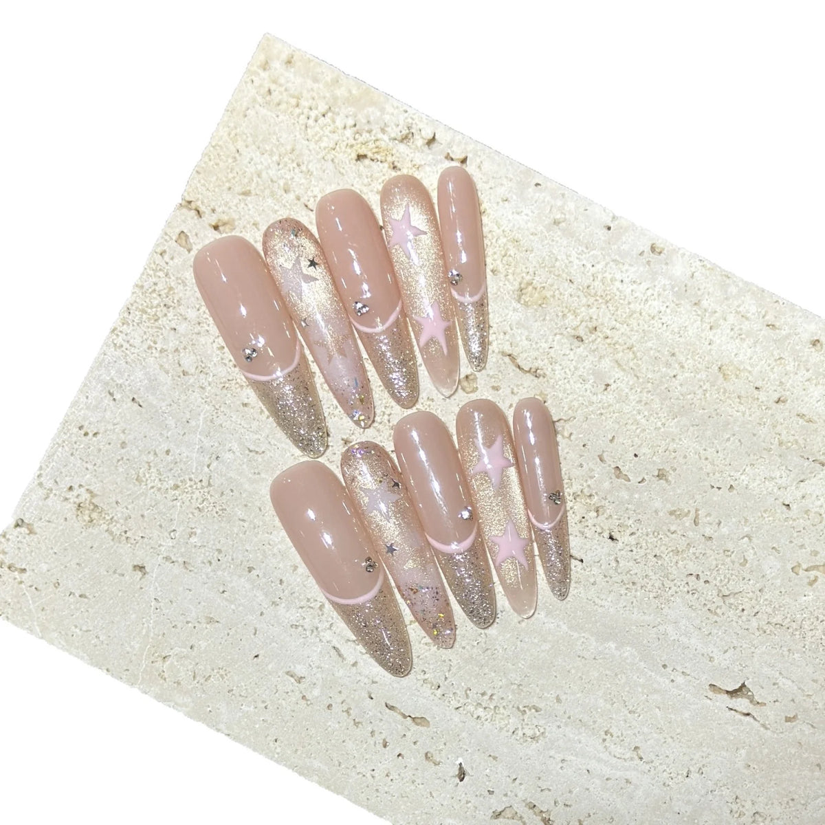 Press-On Nail Tips Glitter & Star Easy-Apply Tabs
