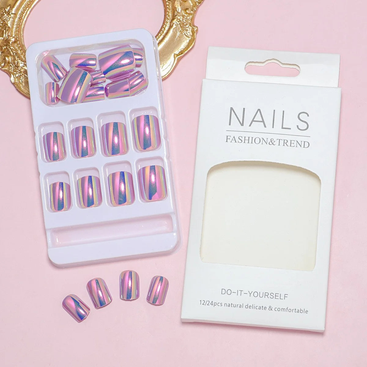 Press-On Nail Tips Glossy Finish Reusable Set of 24