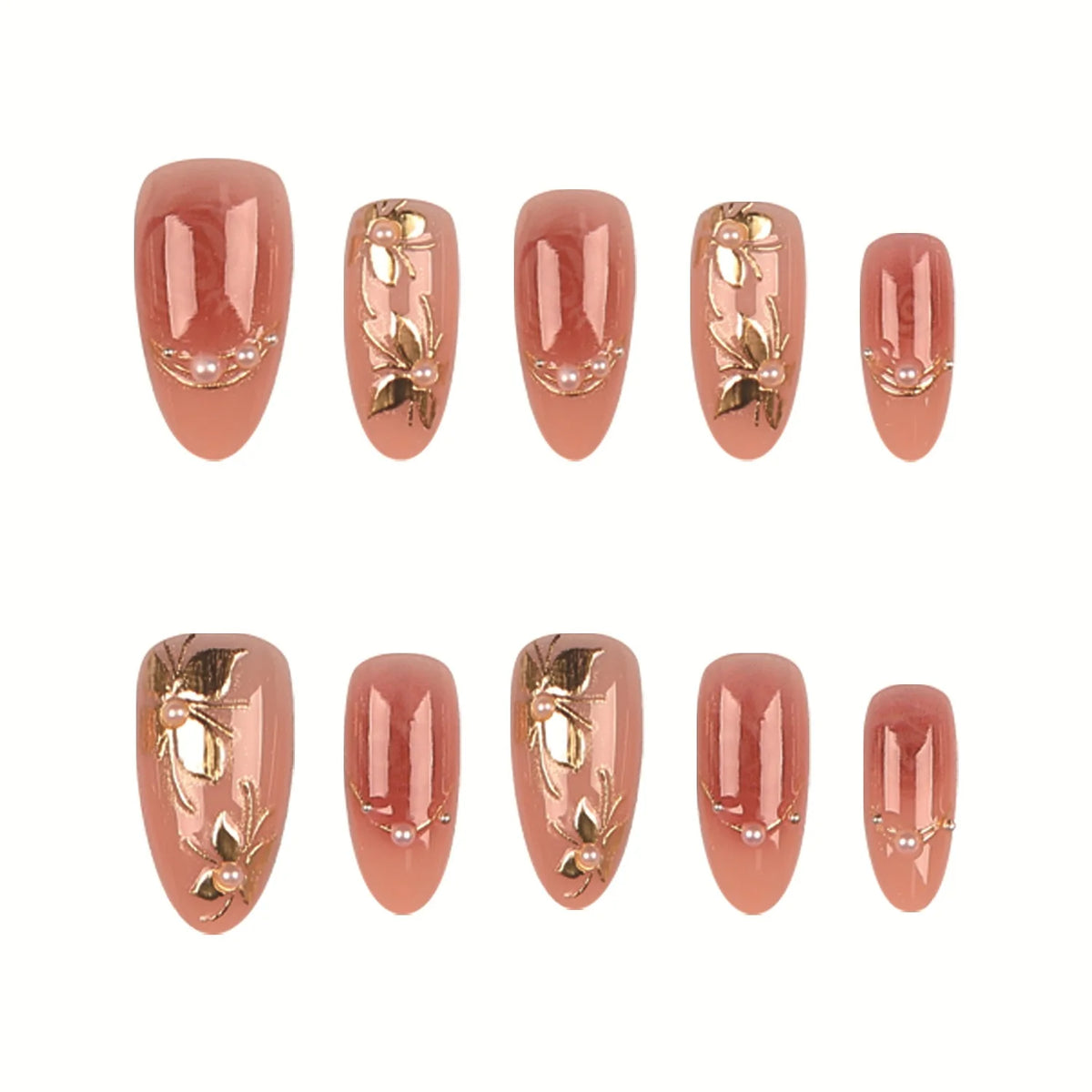 Press-On Nail Tips Gold Accents Set of 30