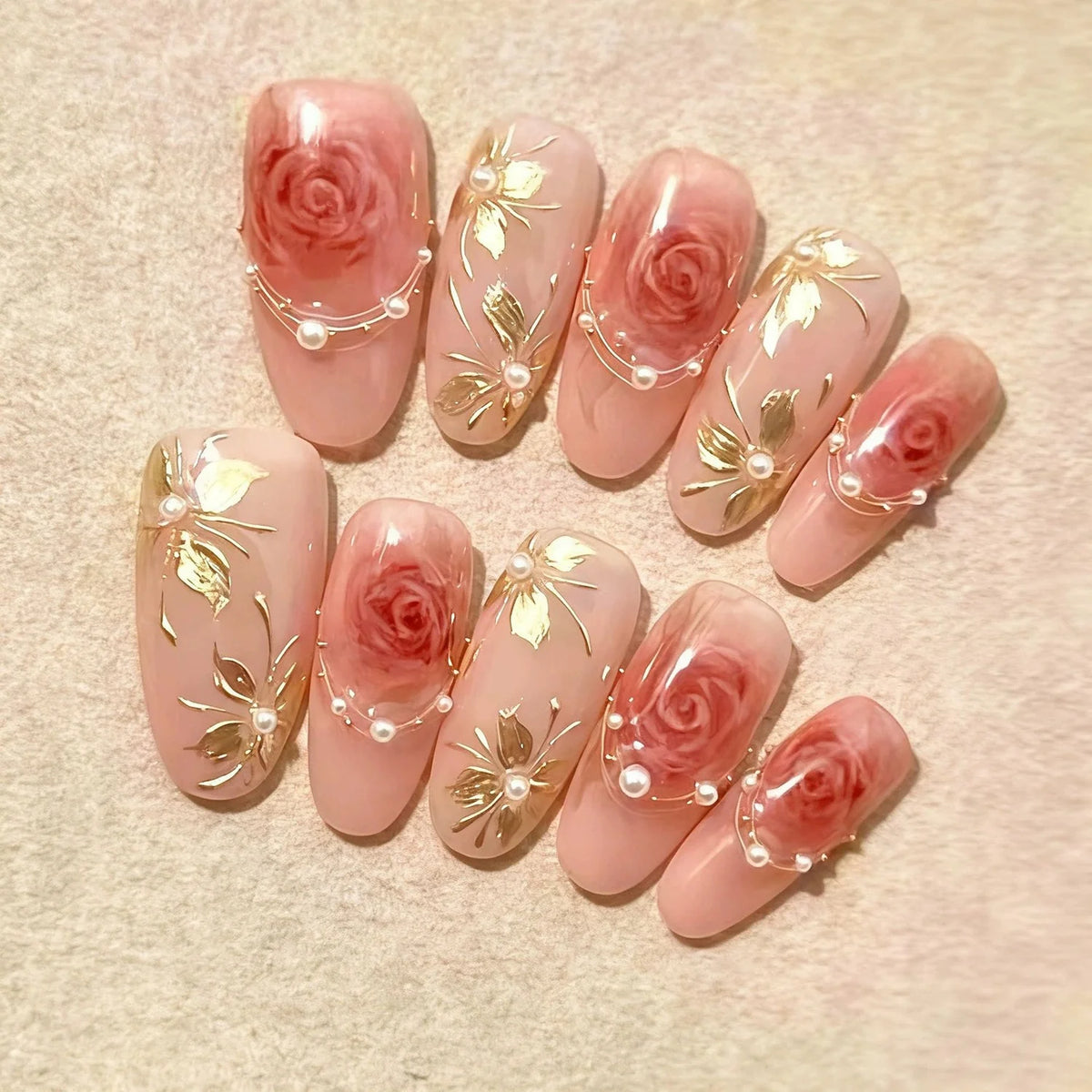 Press-On Nail Tips Gold Accents Set of 30