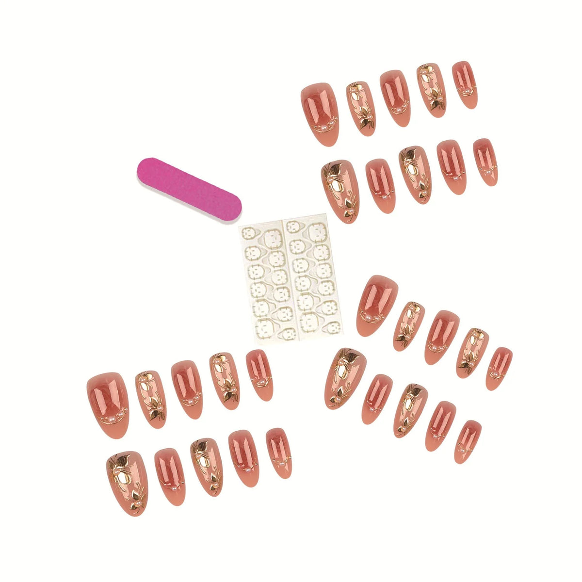 Press-On Nail Tips Gold Accents Set of 30