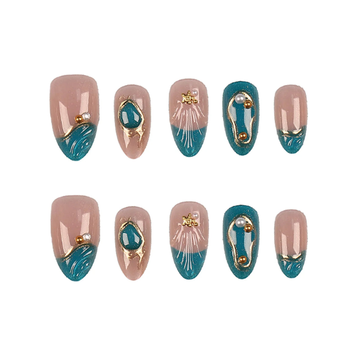 Press-On Nail Tips Gold-Embellished 30-Piece Set