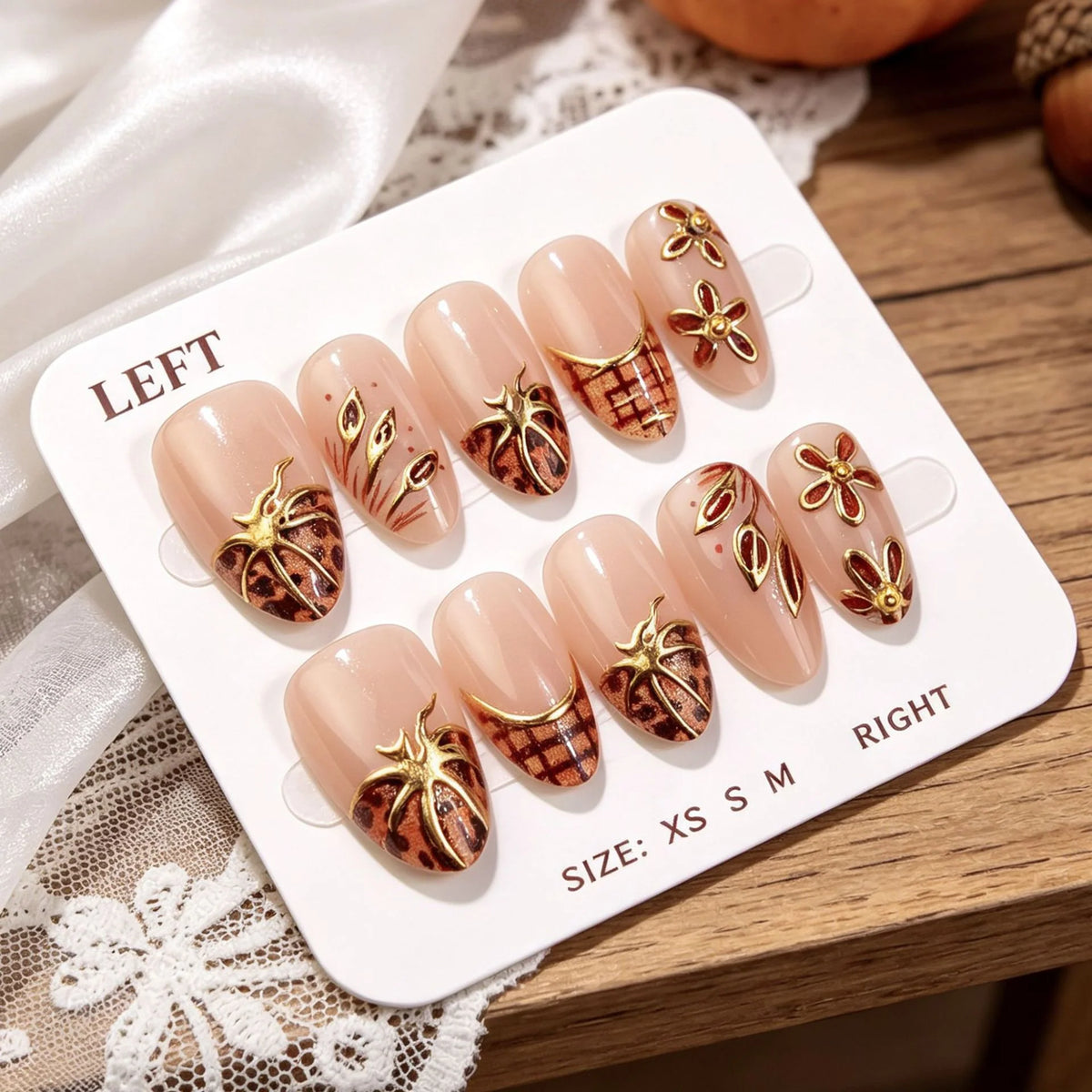 Press-On Nail Tips Gold Floral Peel And Press