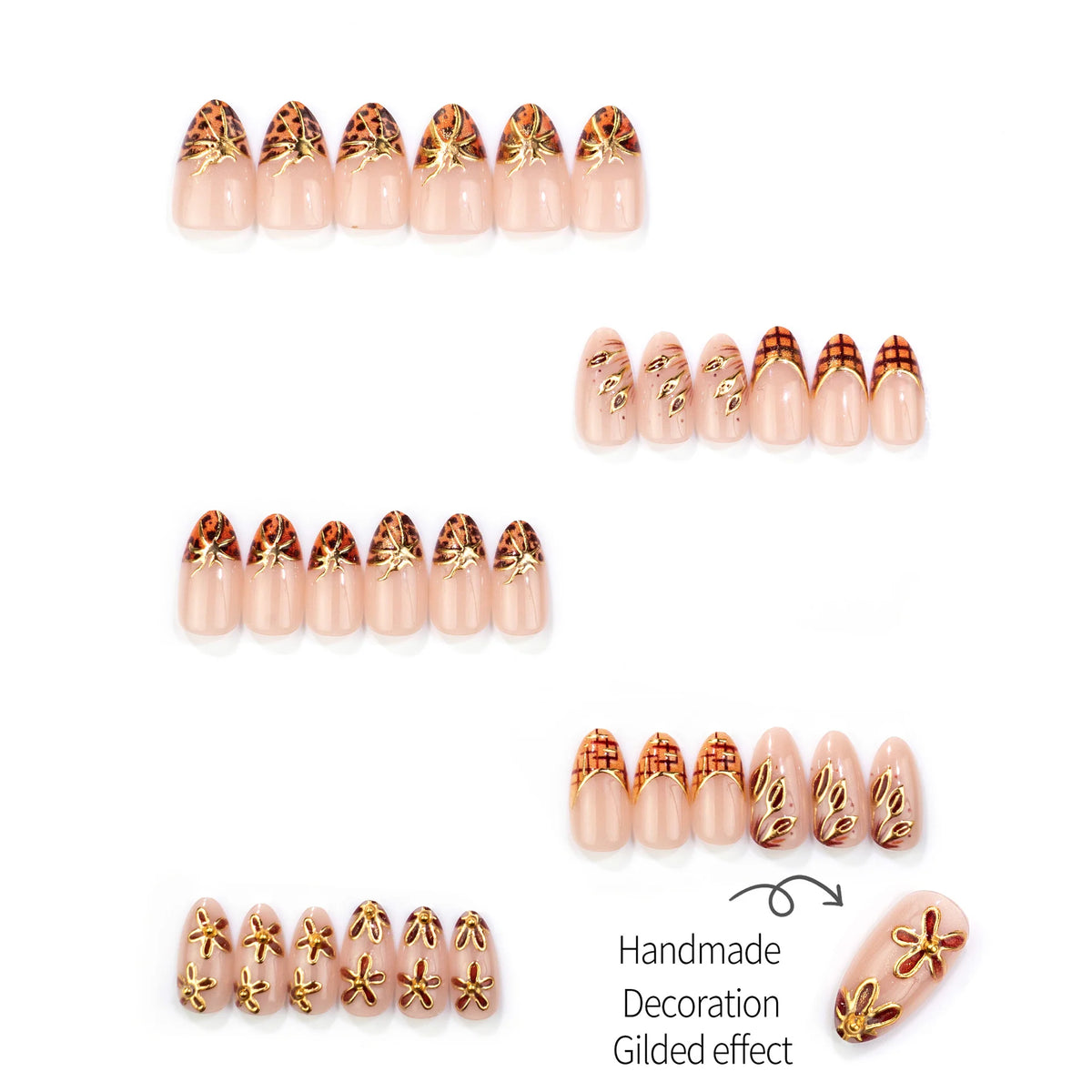 Press-On Nail Tips Gold Floral Peel And Press