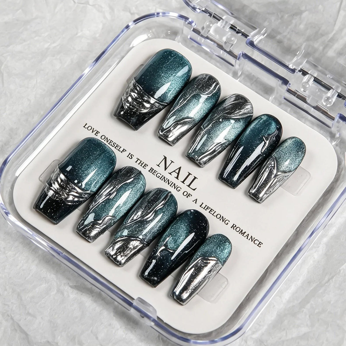 Press-On Nail Tips Gradient Metallic Reusable