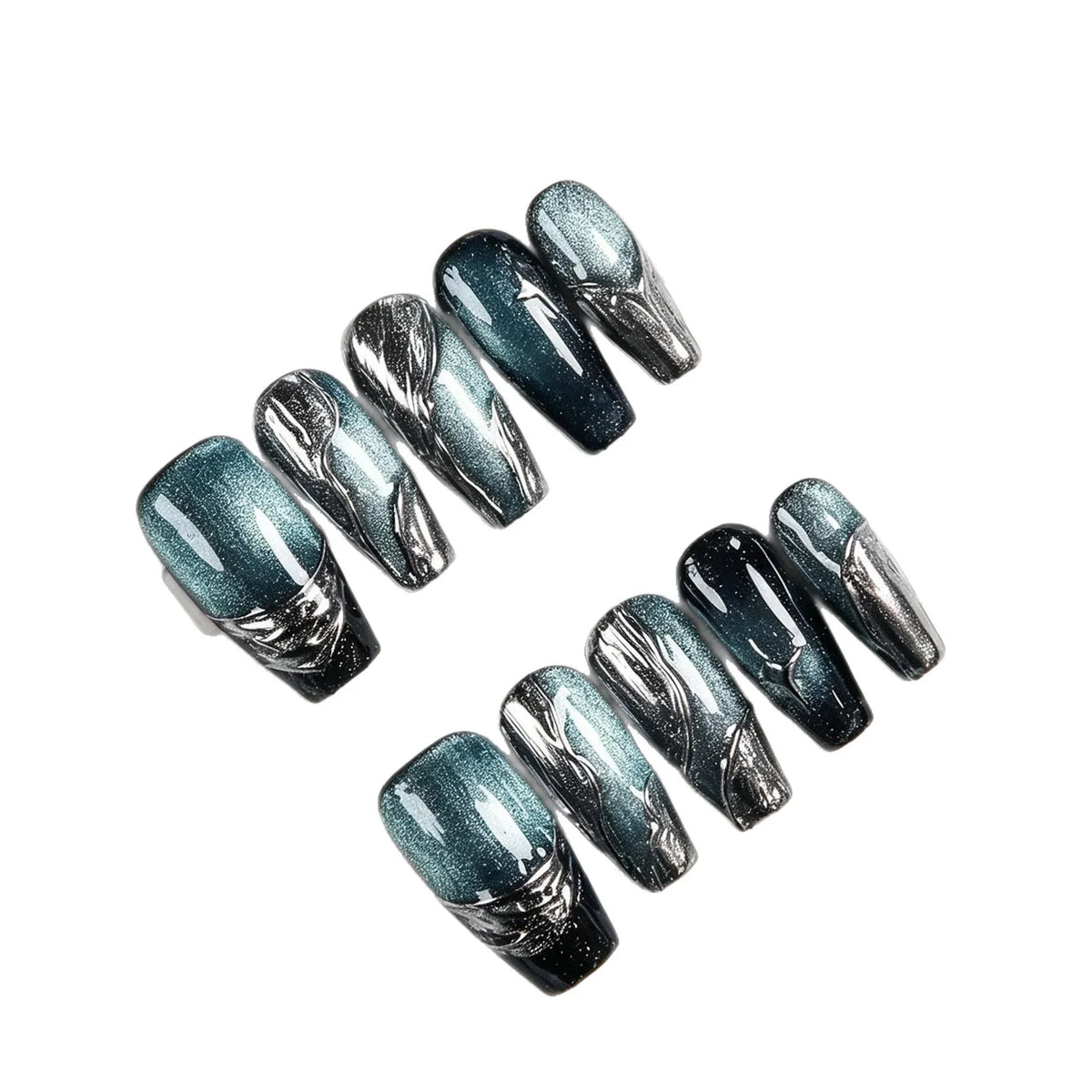 Press-On Nail Tips Gradient Metallic Reusable