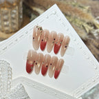 Press-On Nail Tips Gradient Ombre & Rhinestone Reusable