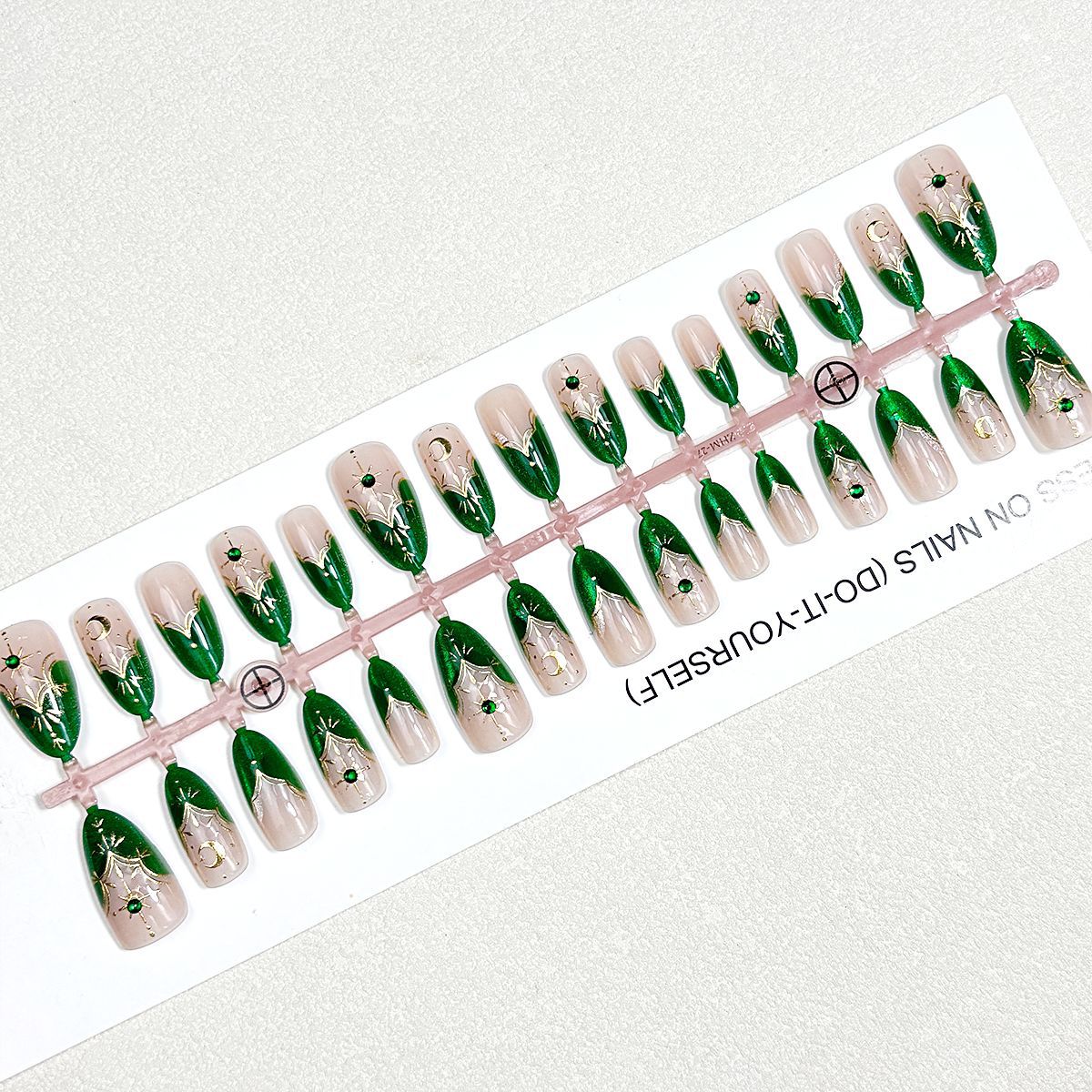 Press-On Nail Tips Green Floral Reusable Multiple Sizes