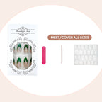 Press-On Nail Tips Green Floral Reusable Multiple Sizes