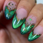 Press-On Nail Tips Green Floral Reusable Multiple Sizes
