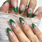 Press-On Nail Tips Green Floral Reusable Multiple Sizes