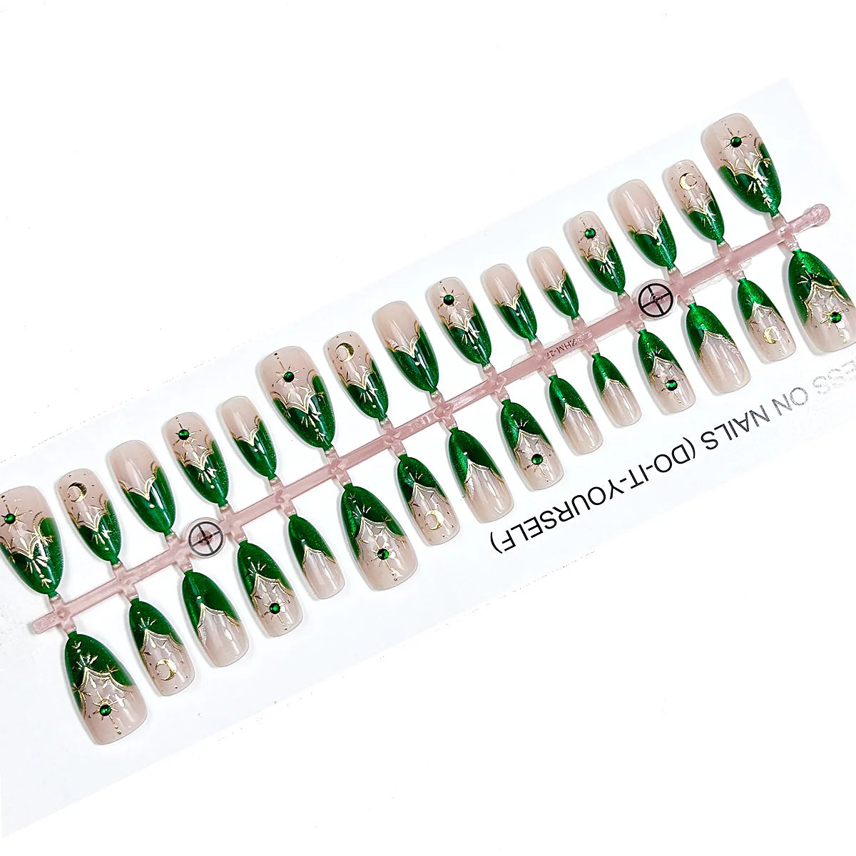 Press-On Nail Tips Green Floral Reusable Multiple Sizes