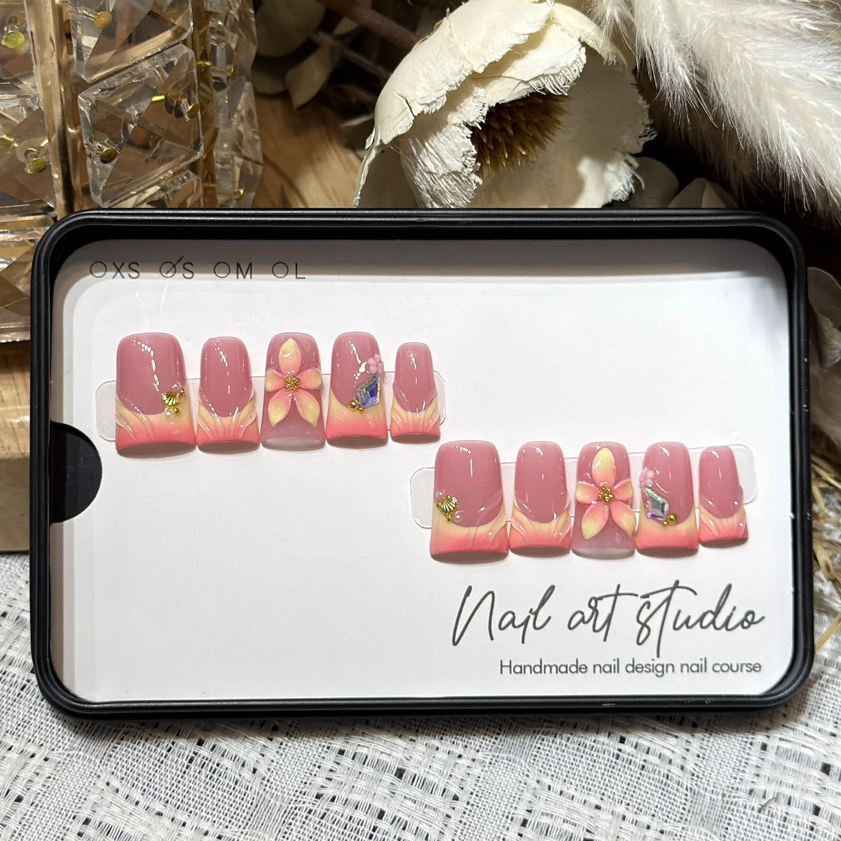 Press-On Nail Tips Handmade Floral Easy Application