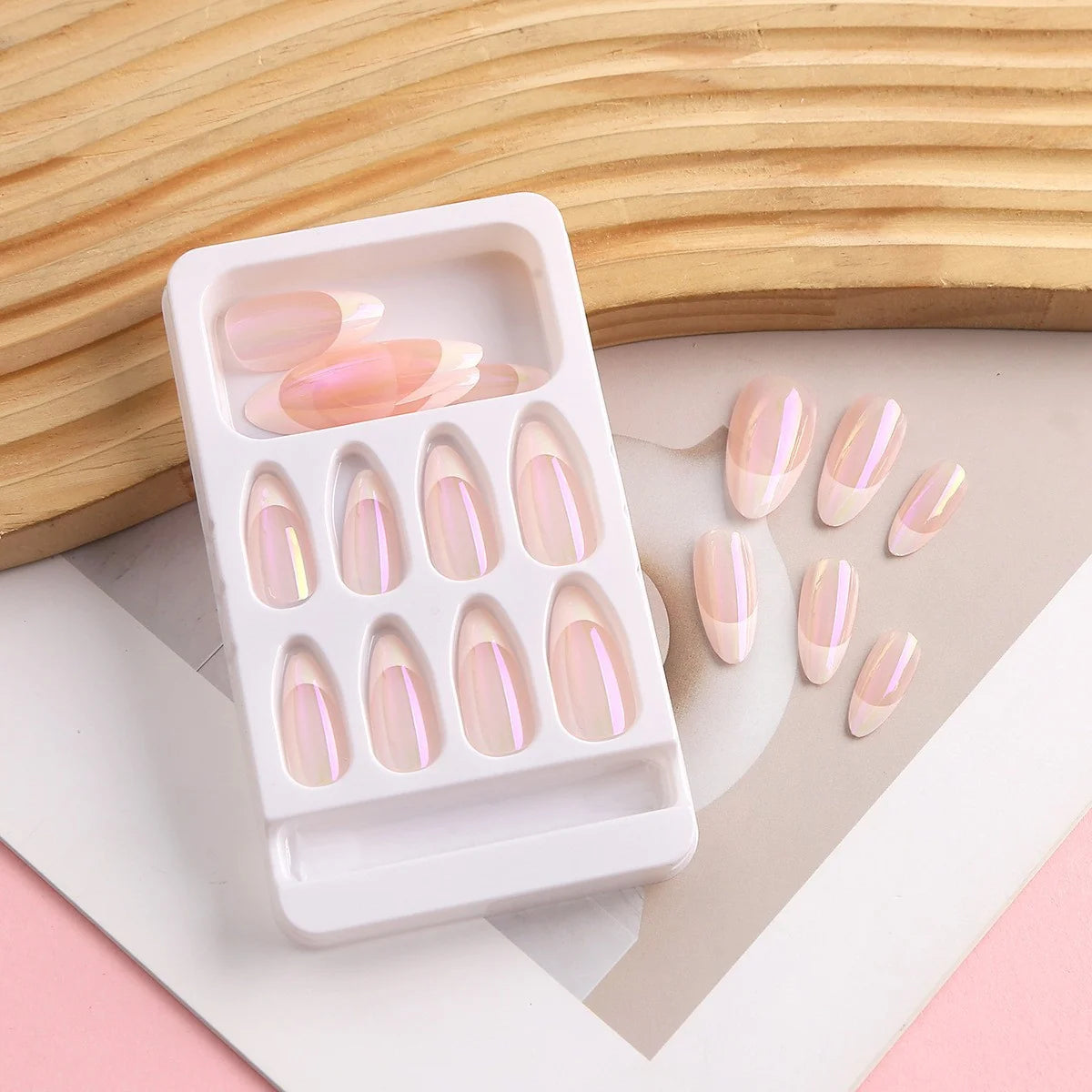 Press-On Nail Tips Iridescent Self-Adhesive 1224 Pieces