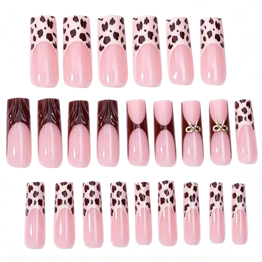 Press-On Nail Tips Leopard Print & Embellished Lightweight Comfort