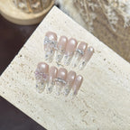 Press-On Nail Tips Long Oval Rhinestone Reusable & Durable