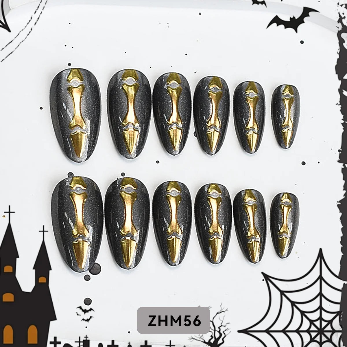 Press-On Nail Tips Metallic Finish Pre-Applied Adhesive 24-Pack