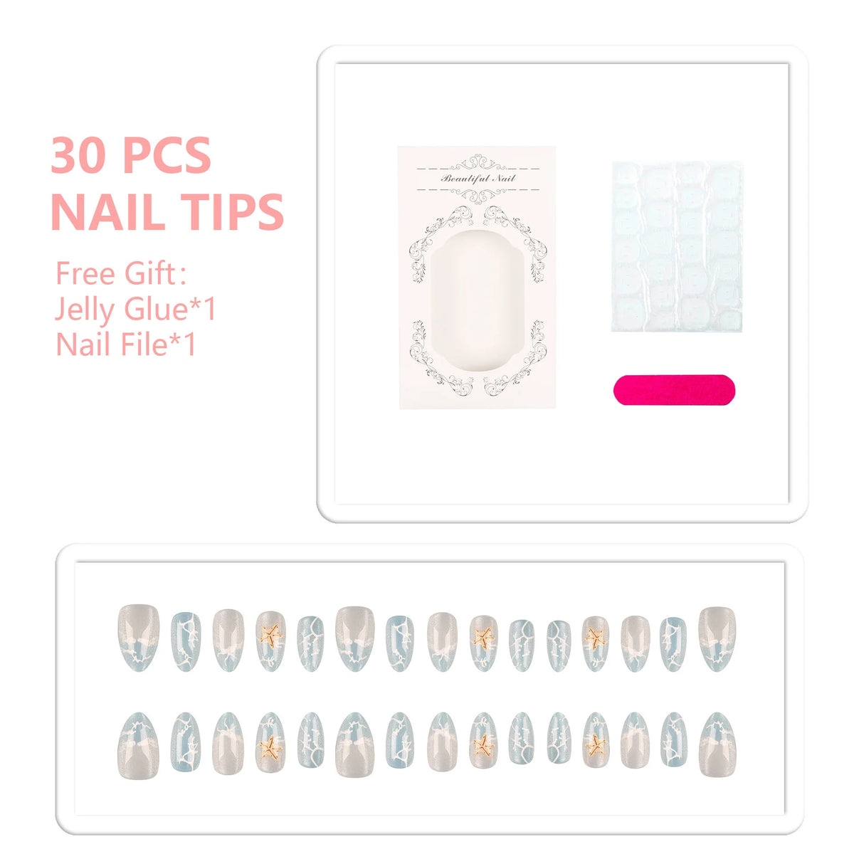 Press-On Nail Tips Natural-Looking Reusable Glue & File
