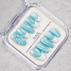 Press-On Nail Tips Peacock Blue Glitter High-Gloss Multiple Sizes
