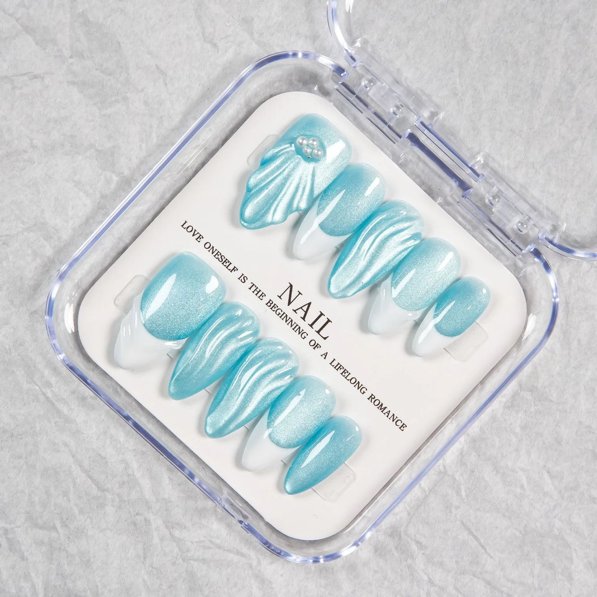 Press-On Nail Tips Peacock Blue Glitter High-Gloss Multiple Sizes