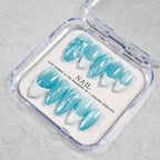 Press-On Nail Tips Peacock Blue Glitter High-Gloss Multiple Sizes