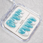 Press-On Nail Tips Peacock Blue Glitter High-Gloss Multiple Sizes