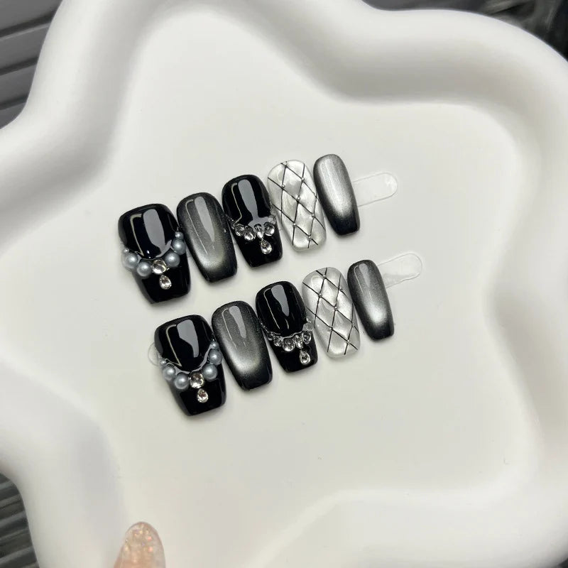 Press-On Nail Tips Pearl & Metallic Reusable