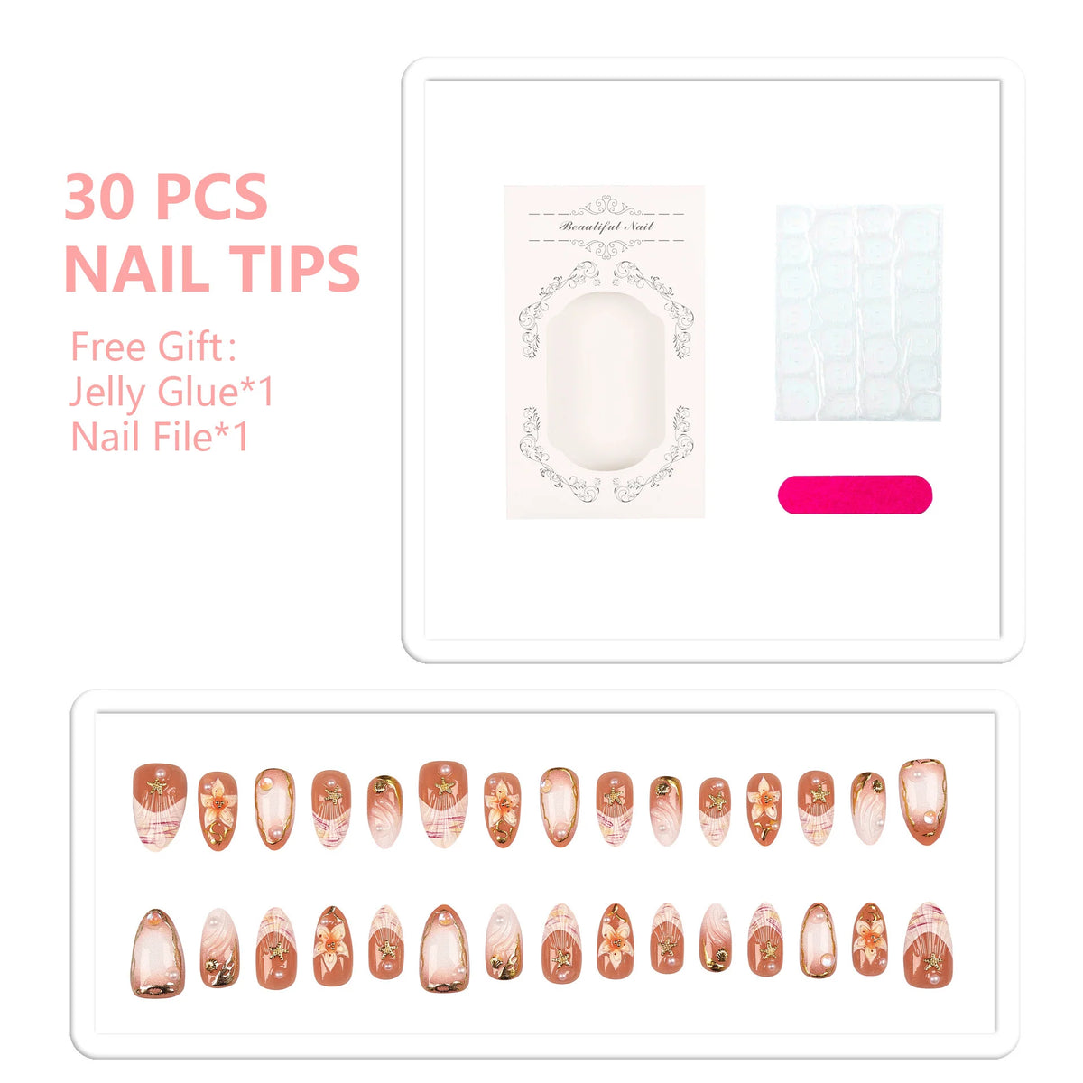 Press-On Nail Tips Peel & Stick Reusable Floral Design