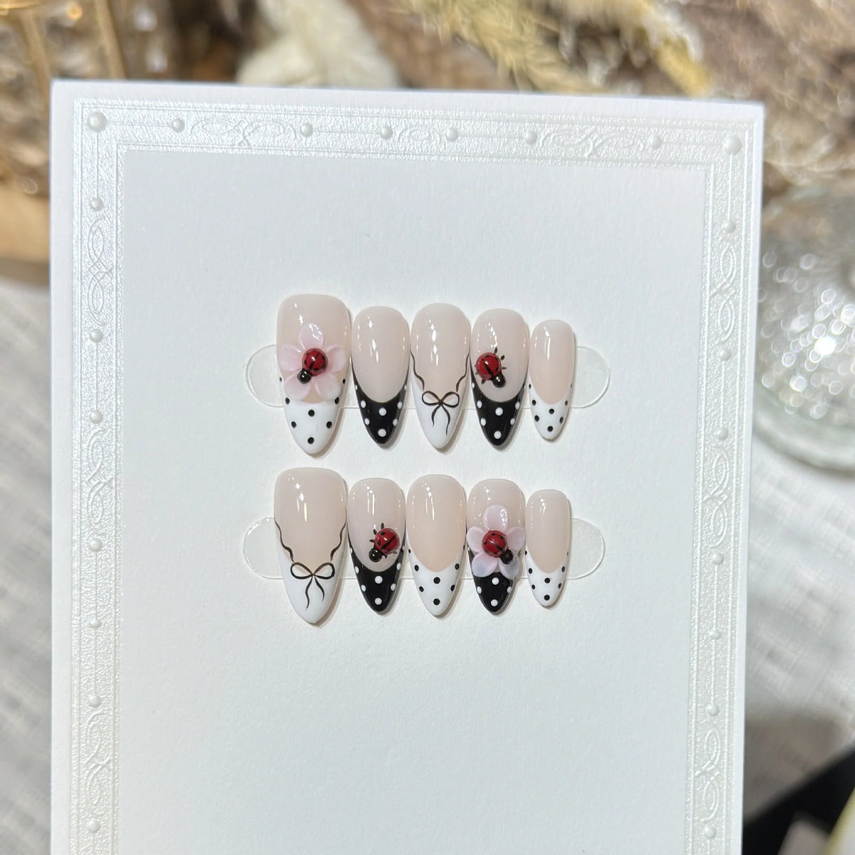 Press-On Nail Tips Polka Dot & Floral Easy Application