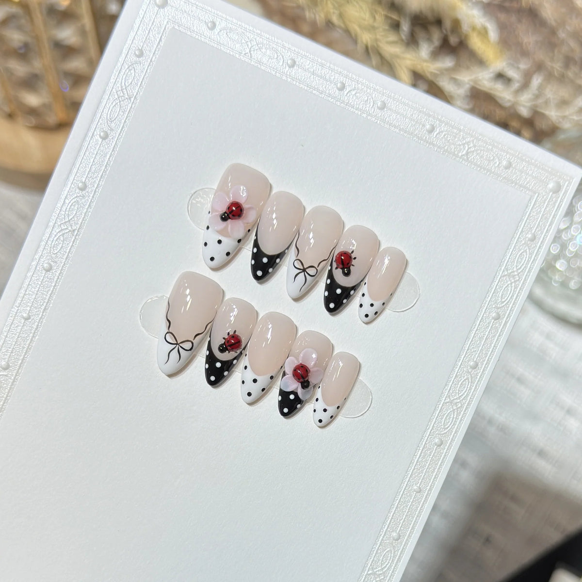 Press-On Nail Tips Polka Dot & Floral Easy Application