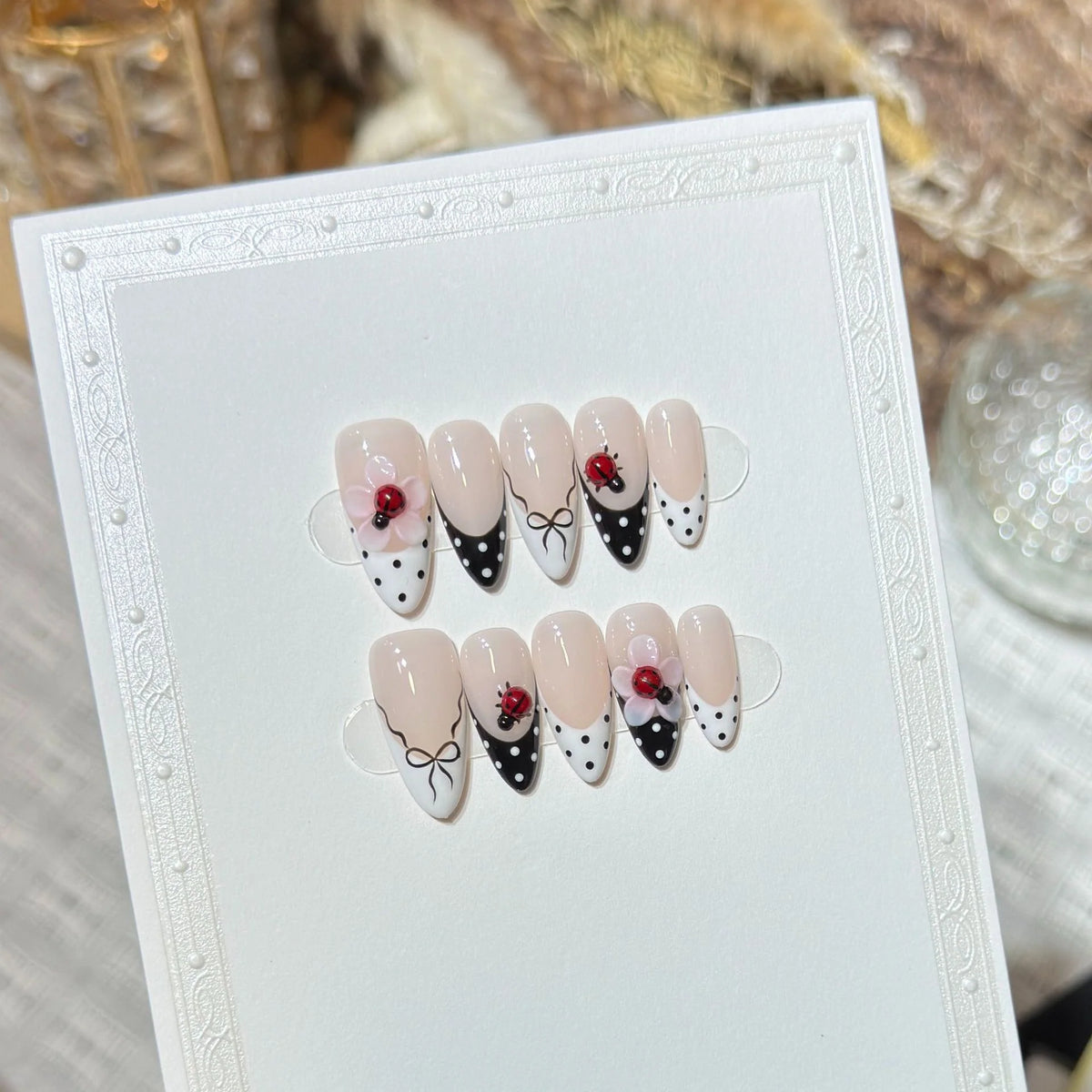 Press-On Nail Tips Polka Dot & Floral Easy Application