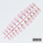 Press-On Nail Tips Pre-Shaped Nude Gold Detailing