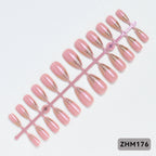 Press-On Nail Tips Pre-Shaped Nude Gold Detailing