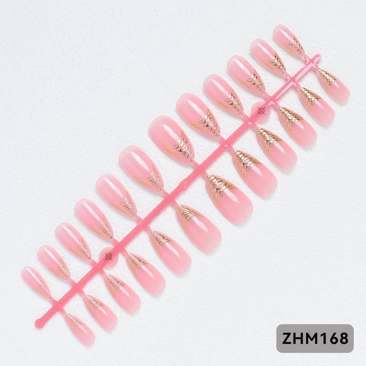 Press-On Nail Tips Pre-Shaped Nude Gold Detailing