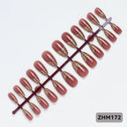 Press-On Nail Tips Pre-Shaped Nude Gold Detailing