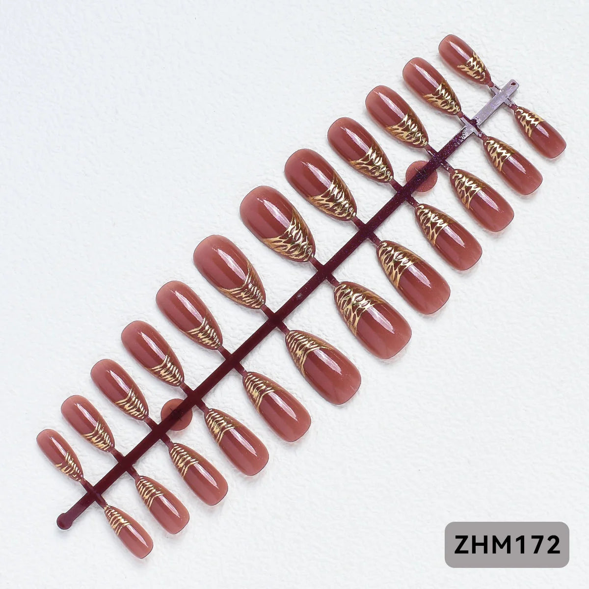 Press-On Nail Tips Pre-Shaped Nude Gold Detailing
