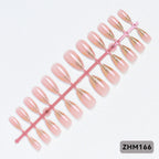 Press-On Nail Tips Pre-Shaped Nude Gold Detailing