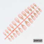 Press-On Nail Tips Pre-Shaped Nude Gold Detailing