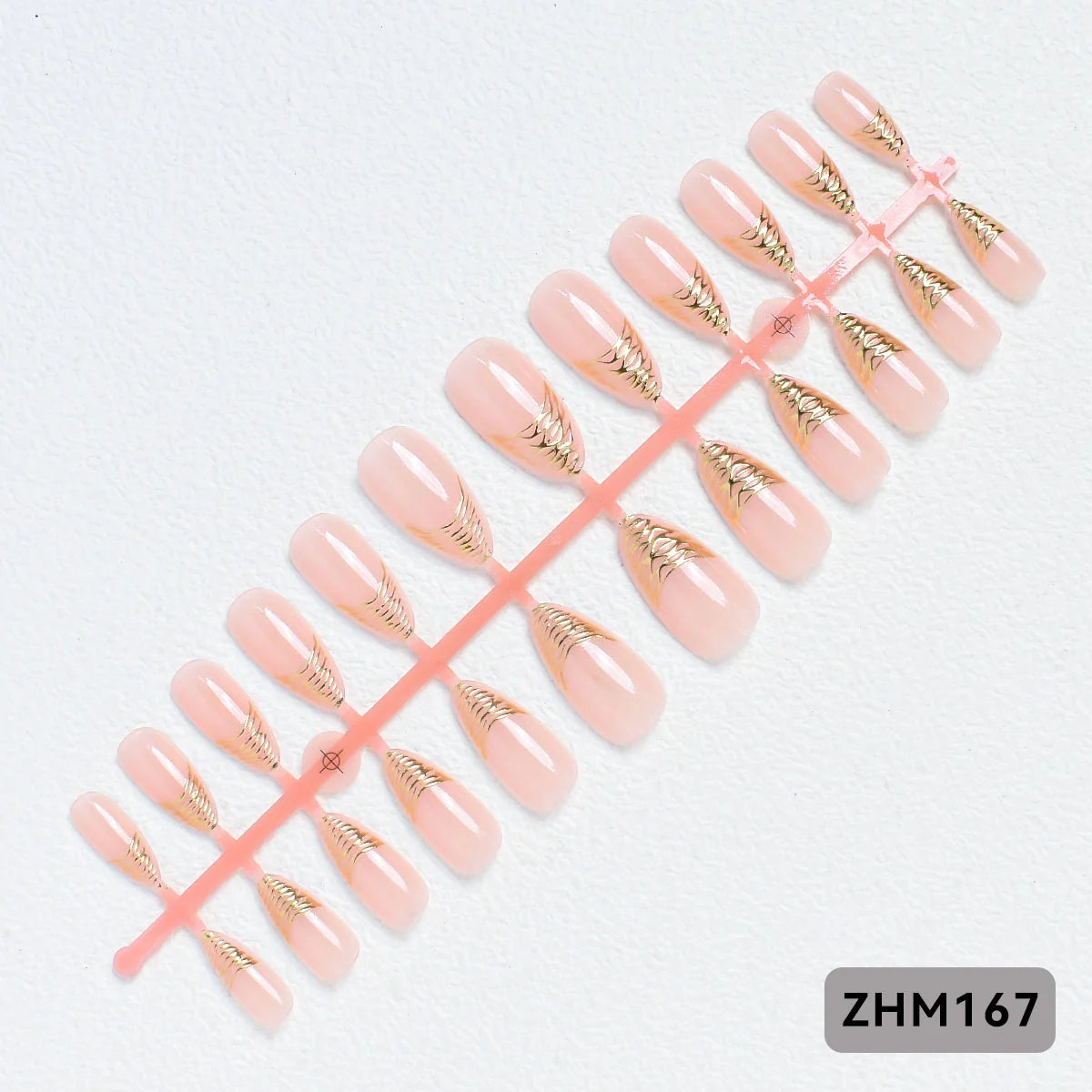 Press-On Nail Tips Pre-Shaped Nude Gold Detailing