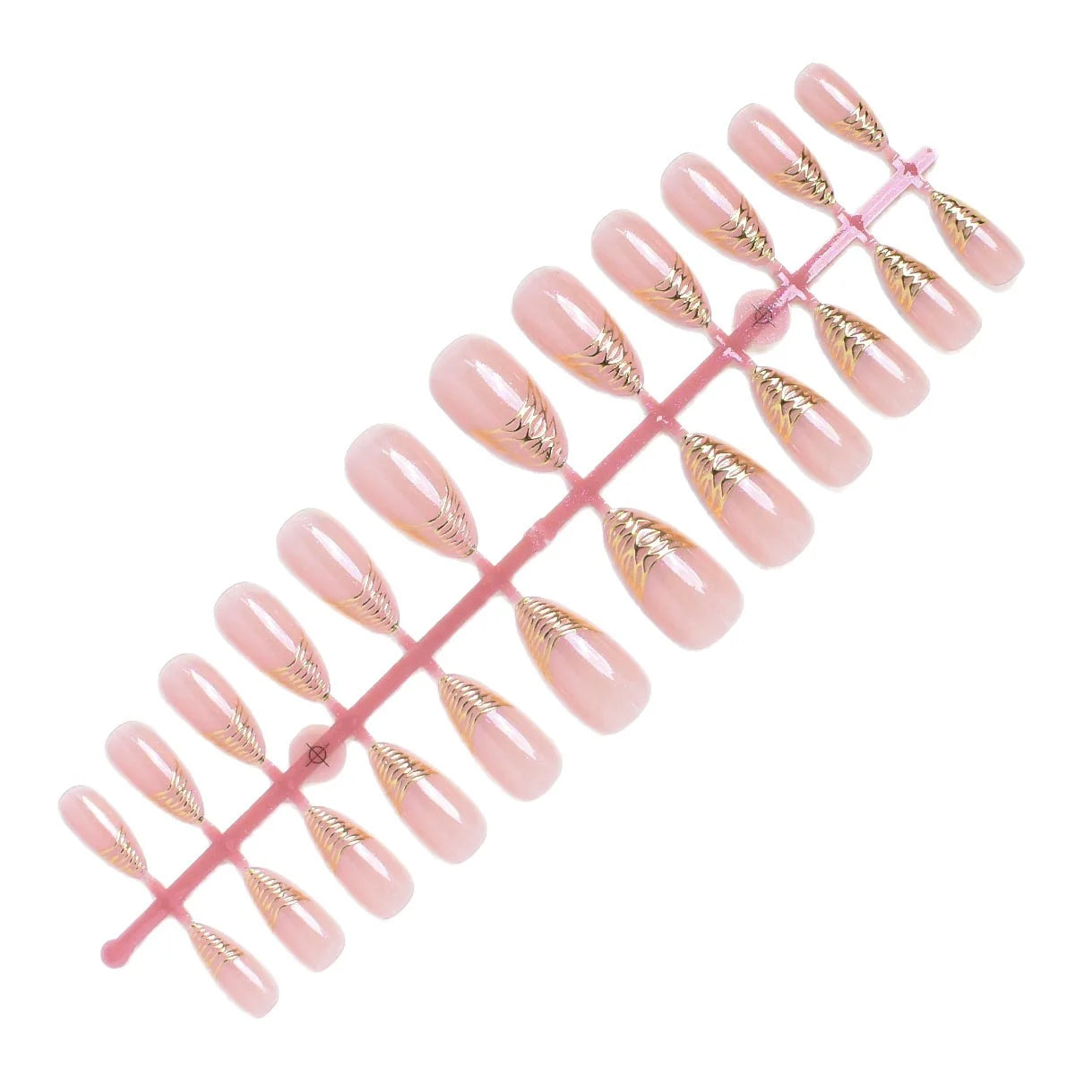 Press-On Nail Tips Pre-Shaped Nude Gold Detailing