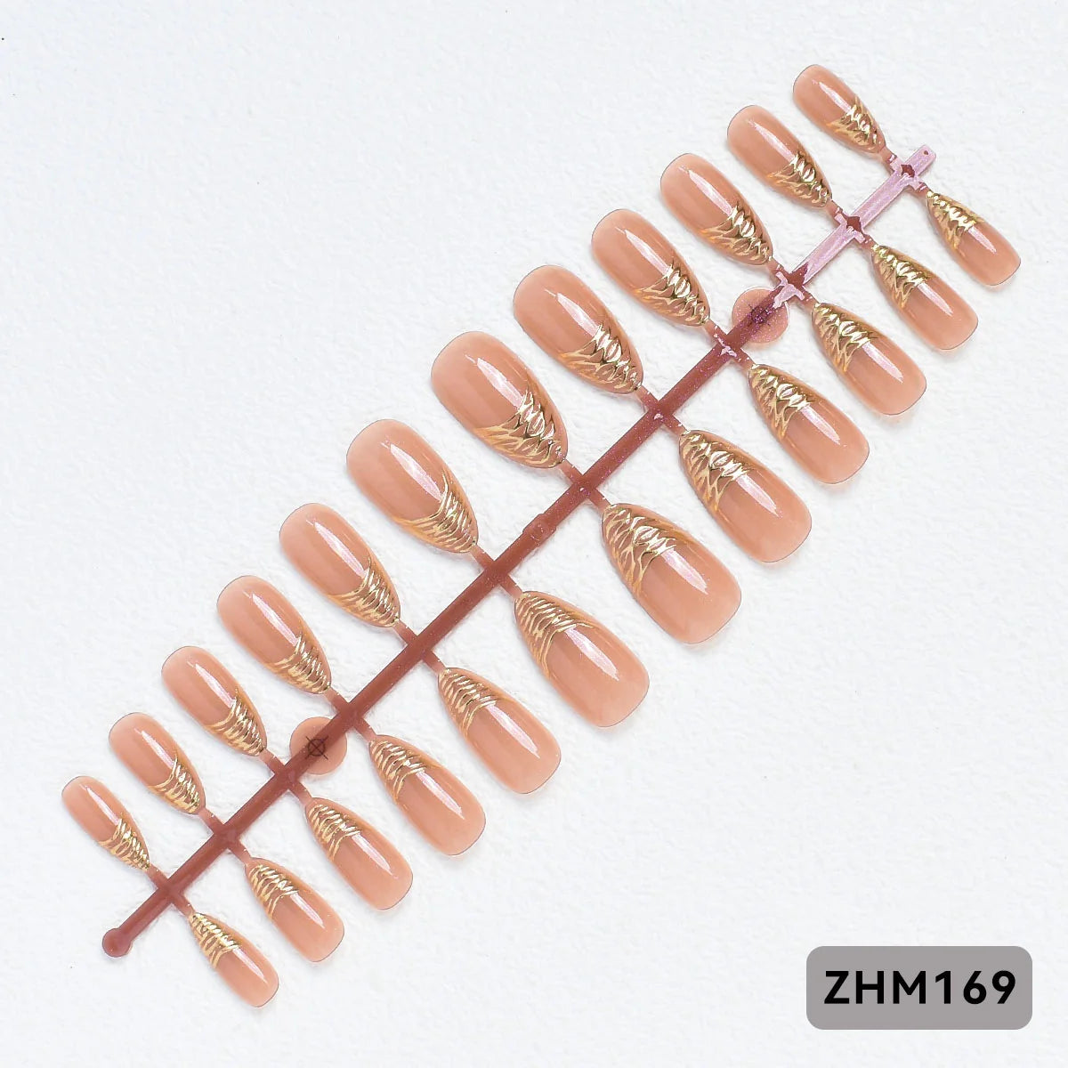 Press-On Nail Tips Pre-Shaped Nude Gold Detailing