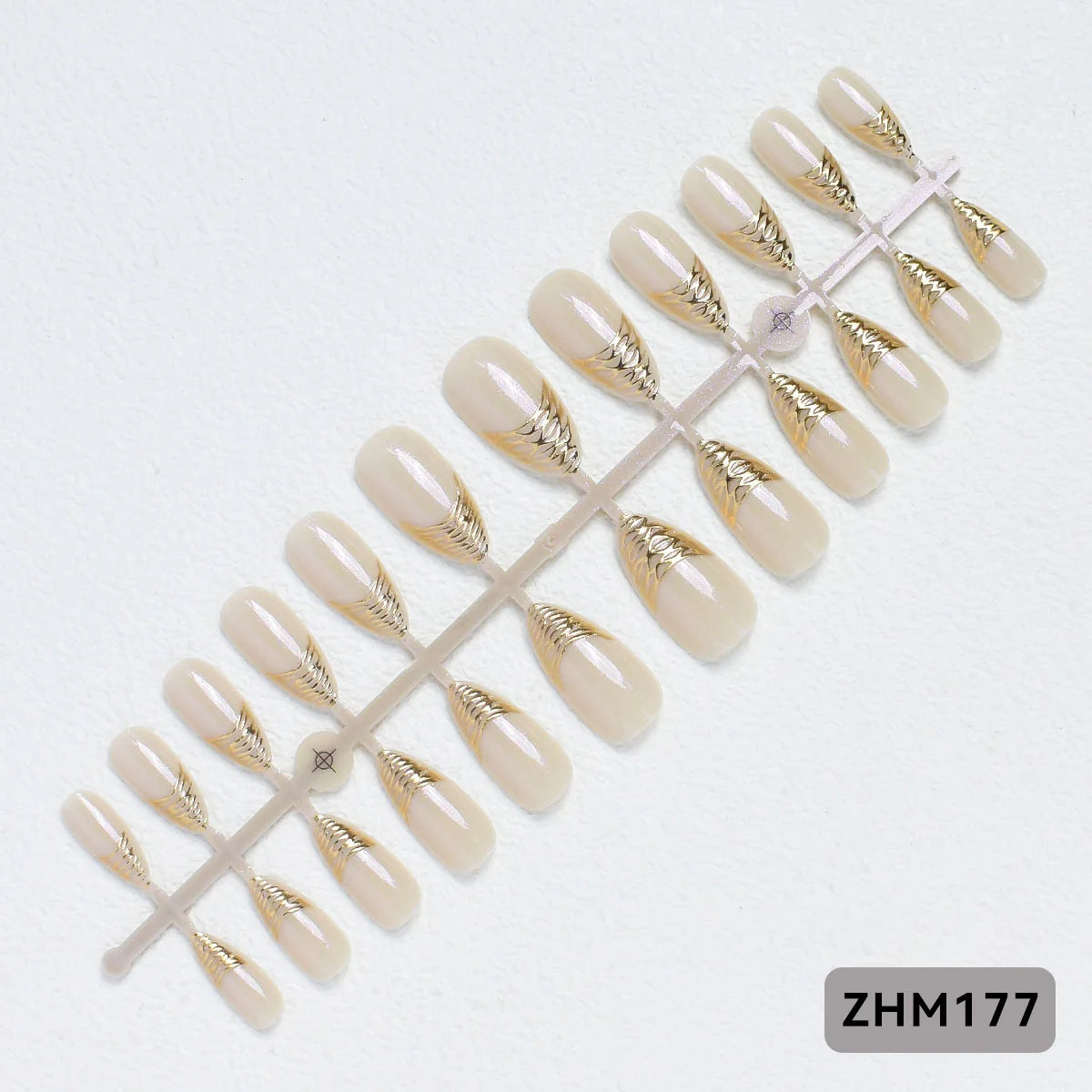 Press-On Nail Tips Pre-Shaped Nude Gold Detailing