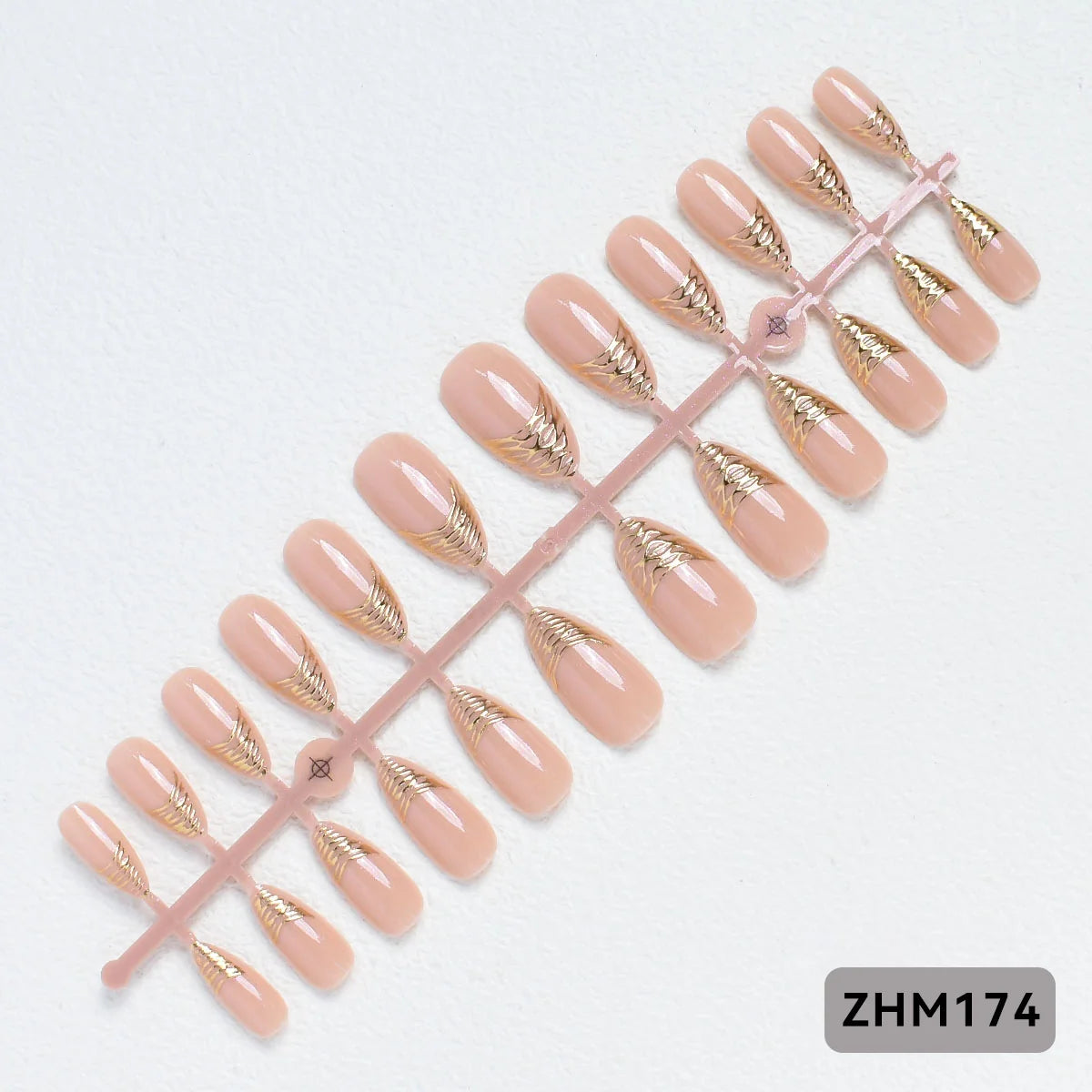 Press-On Nail Tips Pre-Shaped Nude Gold Detailing